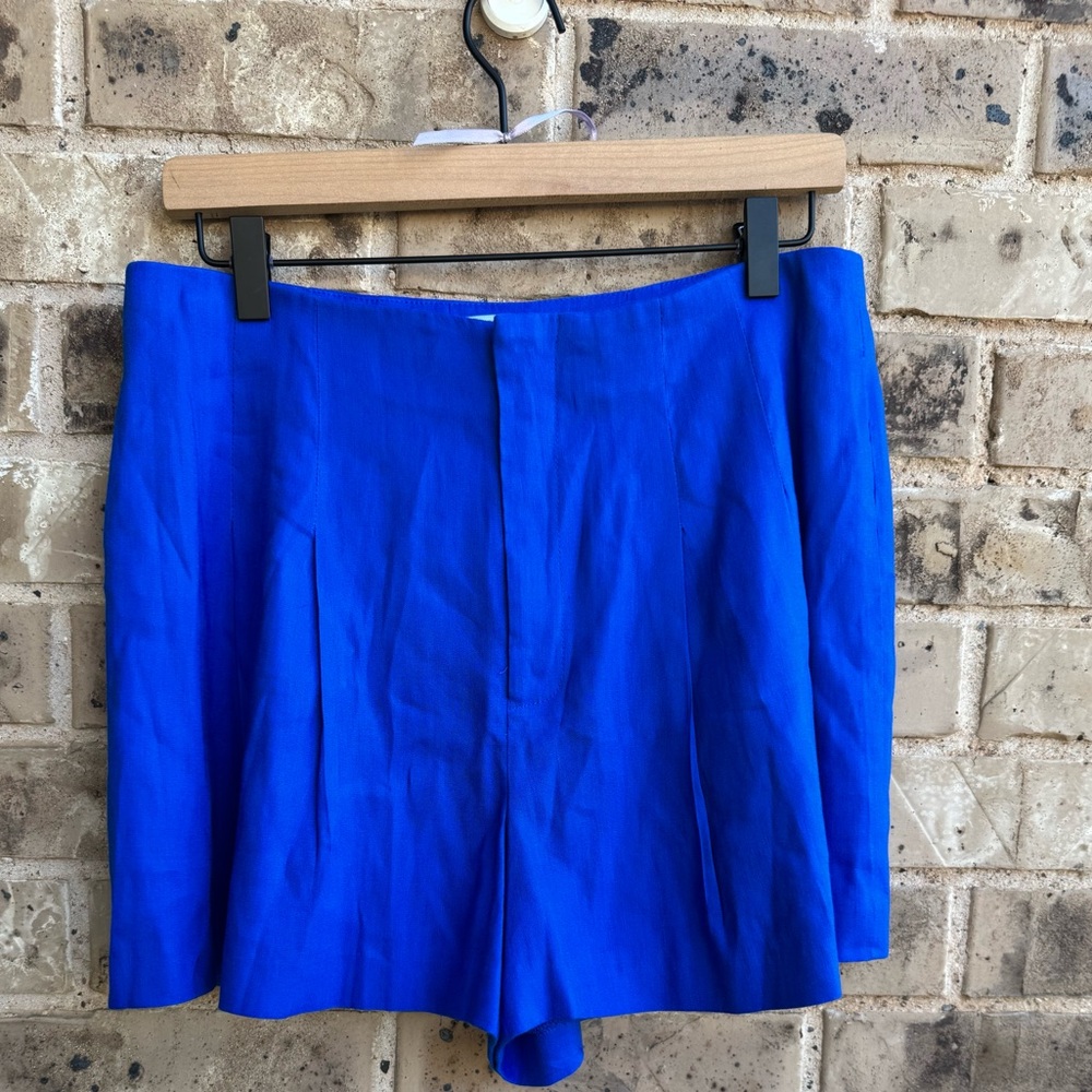 Antonio Melani Téllez Pleated Linen Cobalt Blue Shorts Size 8 - Picture 2 of 11